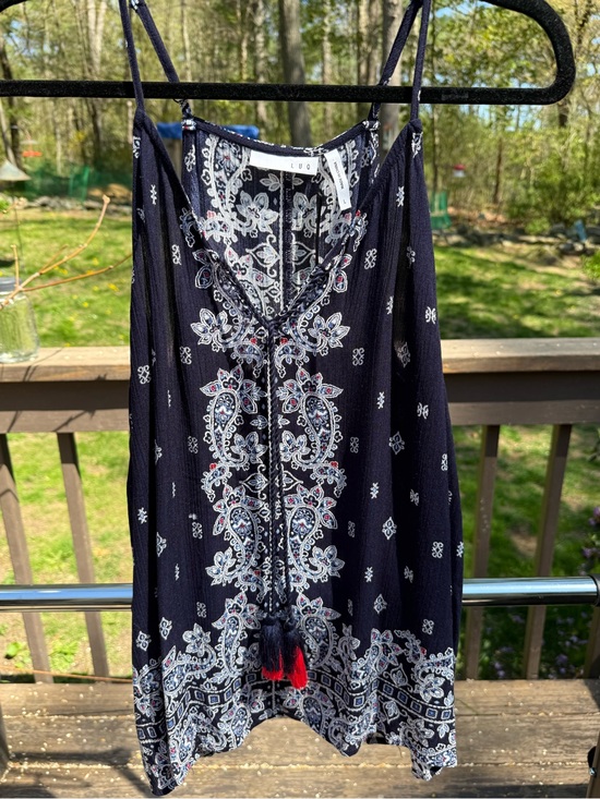 luo Tops - Navy Paisley Tassel Boho Tank Top